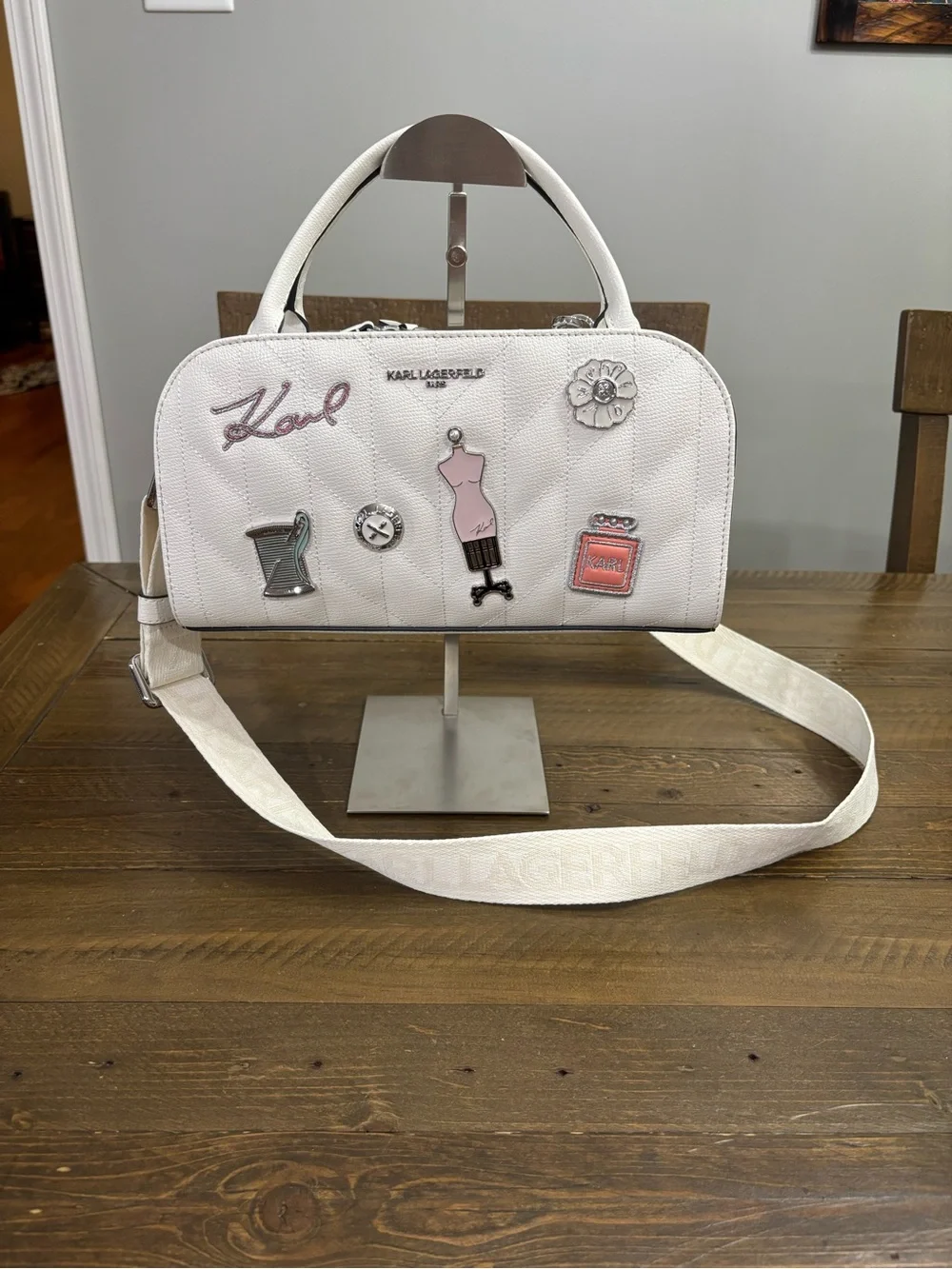 Karl Lagerfeld Maybelle Satchel with Pink and Silver Charms